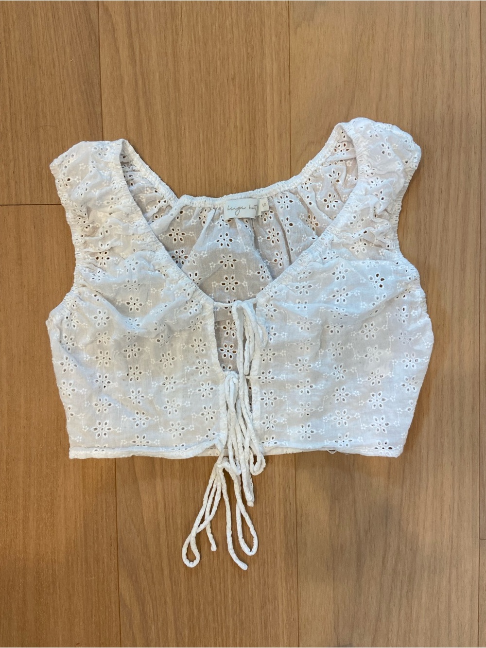 White Eyelet Tie-Front Crop Top